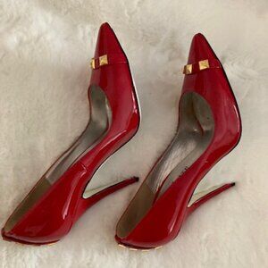 Ron White Patent Red Leather High Heel Pumps with Rock Studs (Pre Owned)